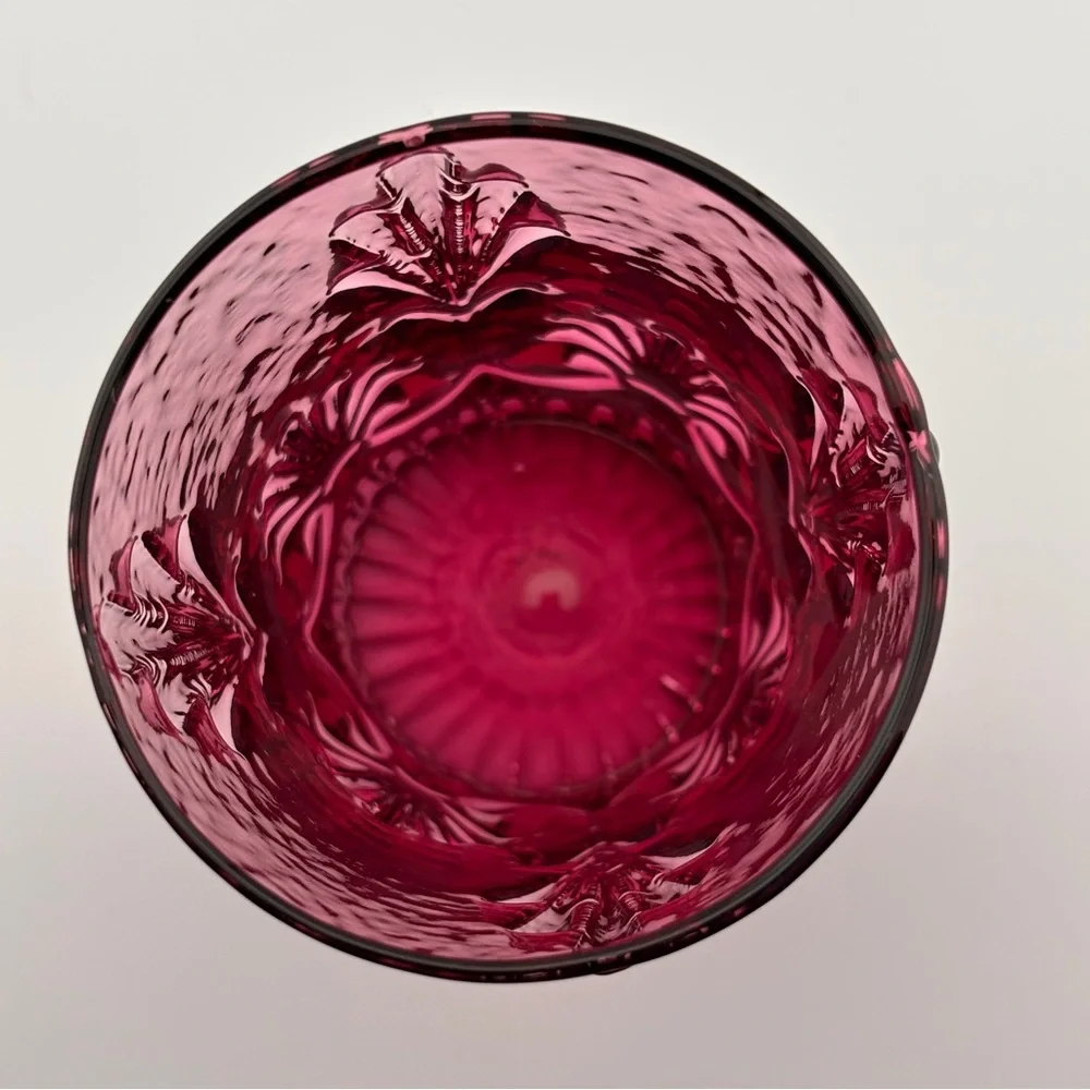 Set Of 4 Adams Cranberry By Pilgrim Glass 12 Ounce Flat Tumblers-(Set #1)